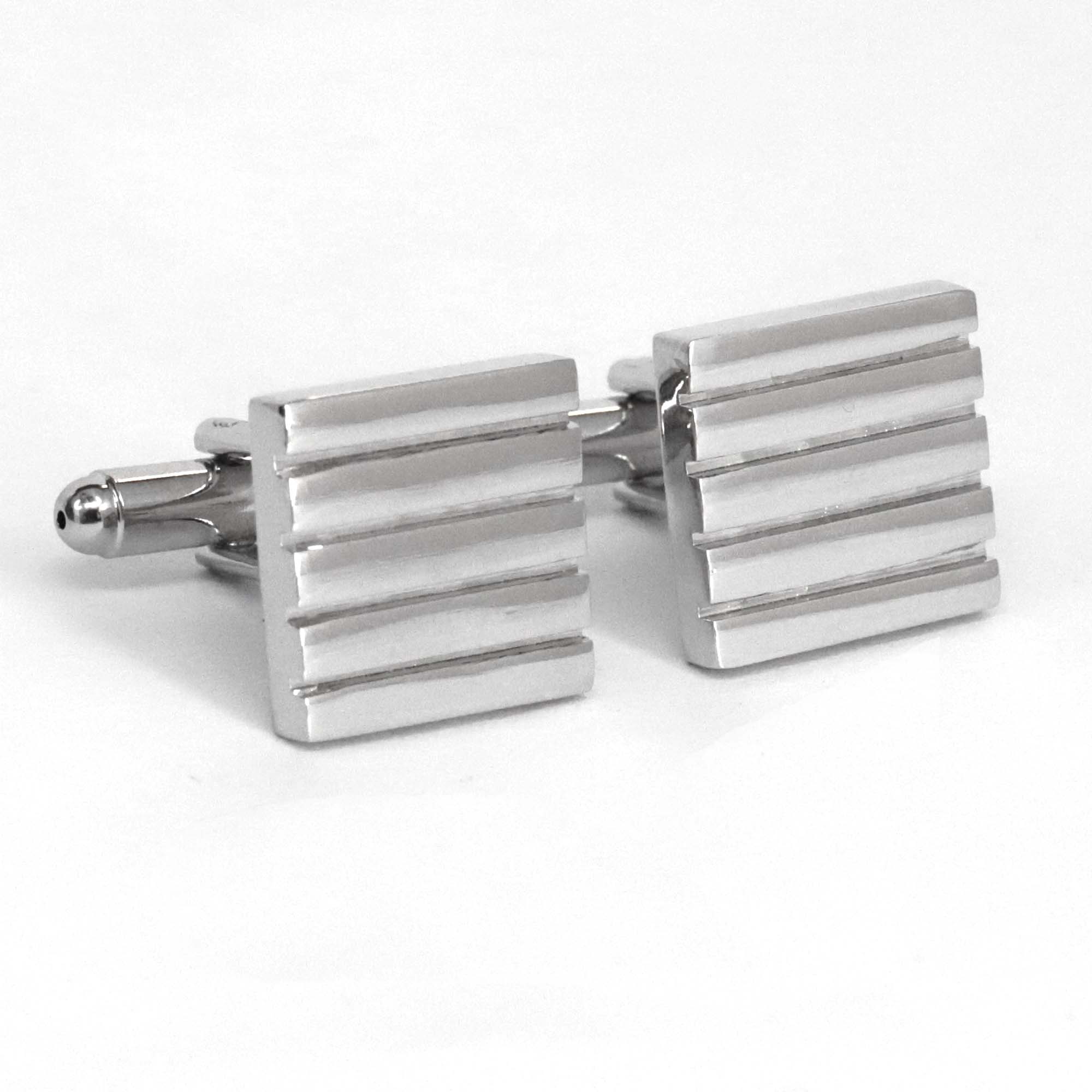 Silver Ribbed Rectangle Cufflinks - Orobianco L'unique