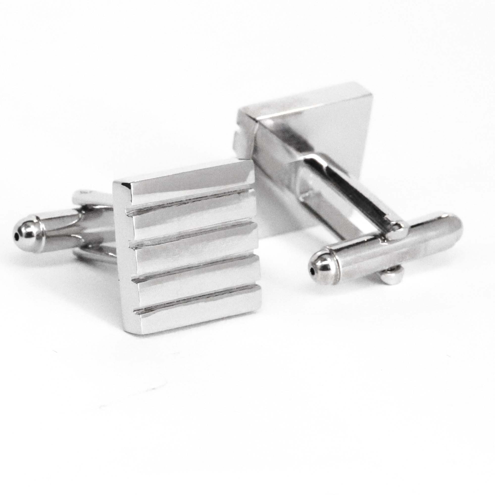 Silver Ribbed Rectangle Cufflinks - Orobianco L'unique