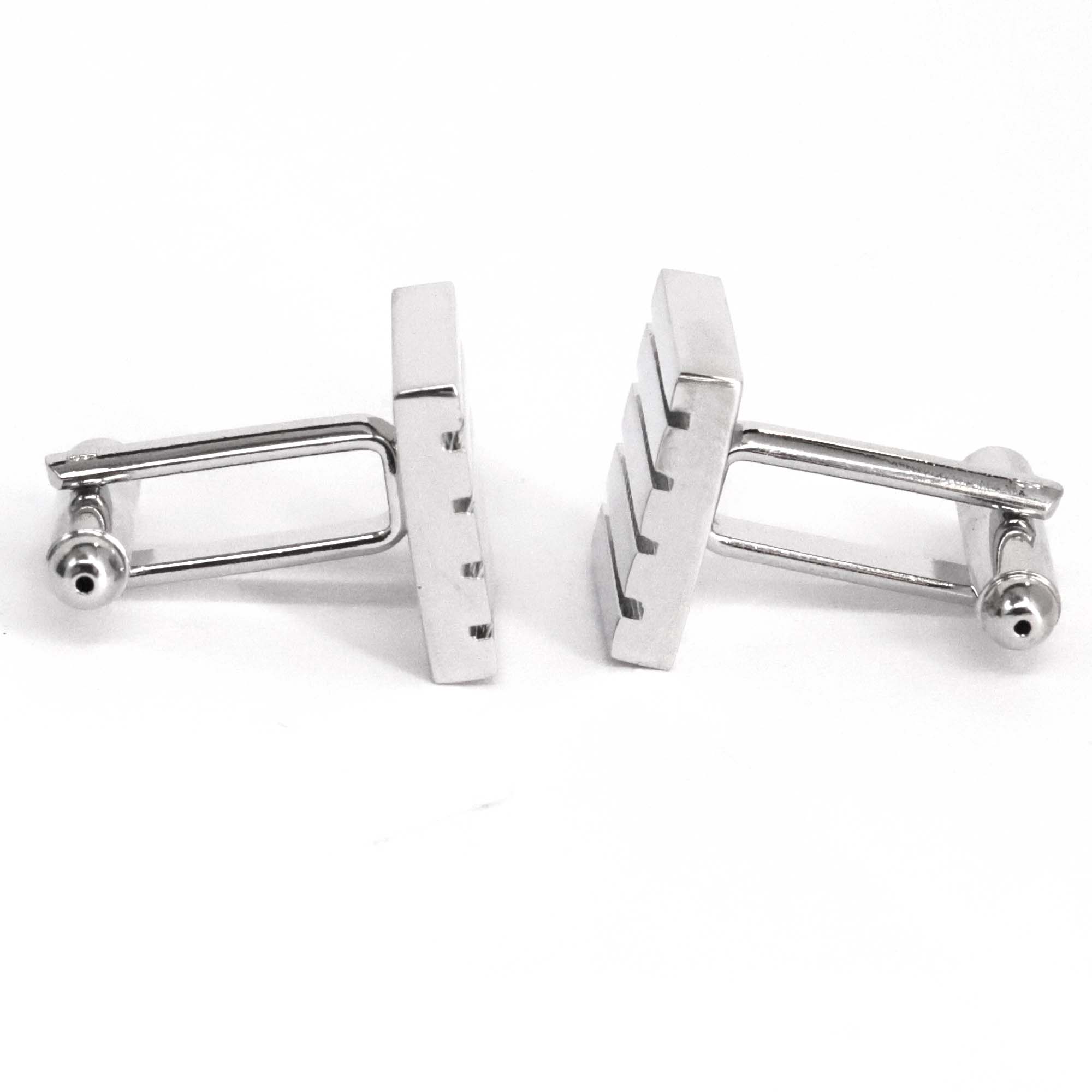 Silver Ribbed Rectangle Cufflinks - Orobianco L'unique