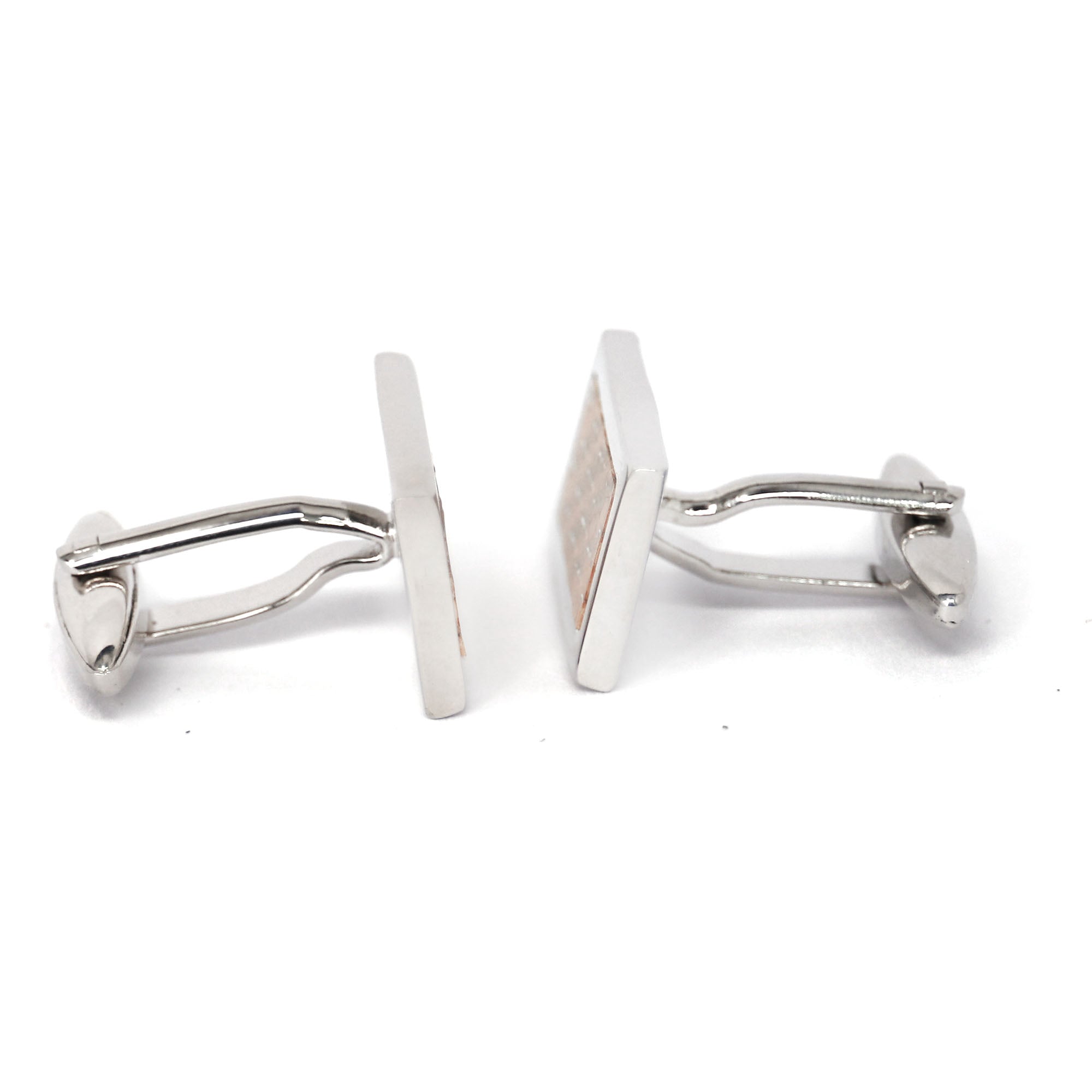 Carbon Fiber Yellow Rectangle Cufflinks in Silver outline