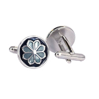 Navy and blue floral enamel round  Cufflinks