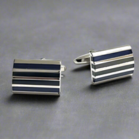 Rectangle Horizonal Silver and Blue Grey Enamal Cufflinks