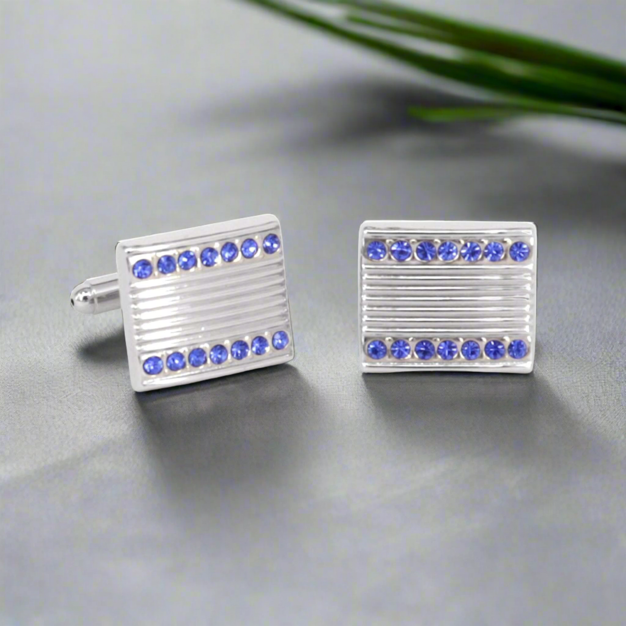 14 Blue Crystal Cufflinks rectangle (Online Exclusive)