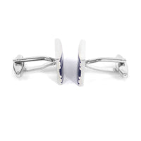 Rectangle Horizonal silver and Thick blue enamal  Cufflinks