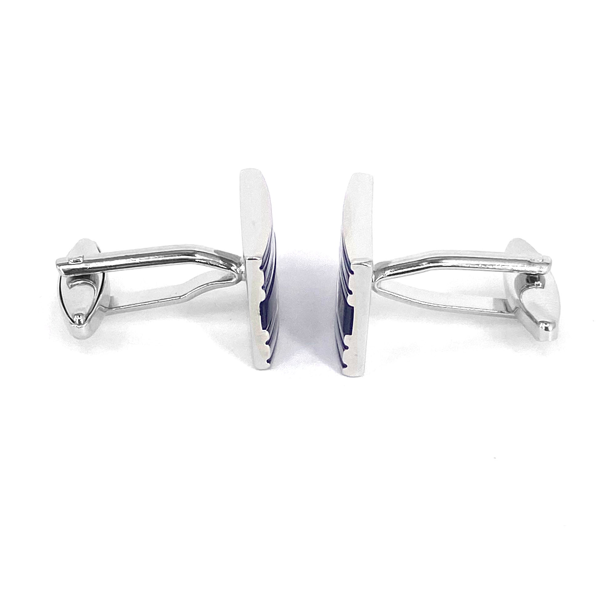 Rectangle Horizonal silver and Thick blue enamal  Cufflinks