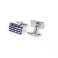 Rectangle Horizonal silver and blue enamal  Cufflinks