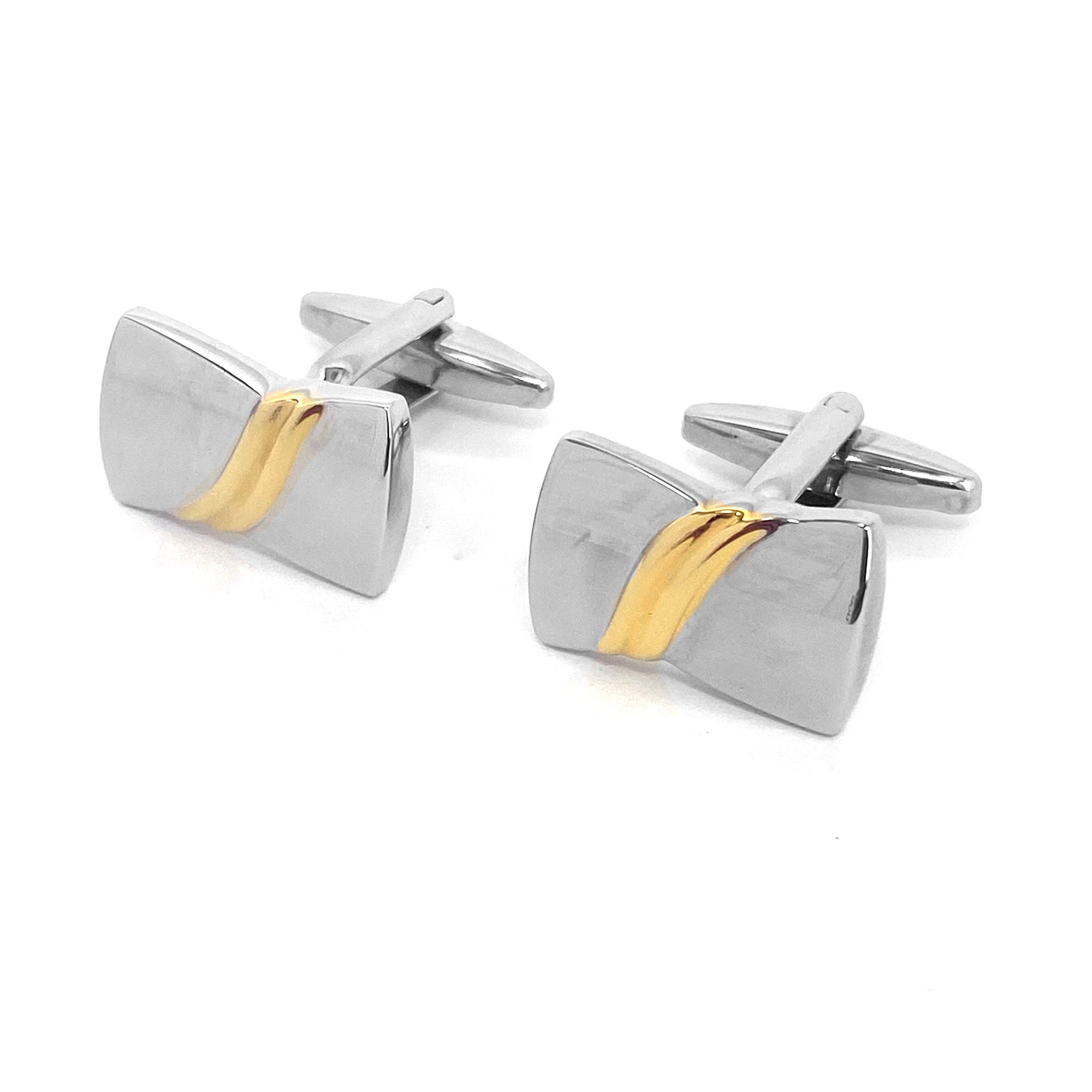 Rectangle silver with Gold knot (Bow Tie)  Cufflinks