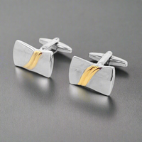 Rectangle silver with Gold knot (Bow Tie)  Cufflinks