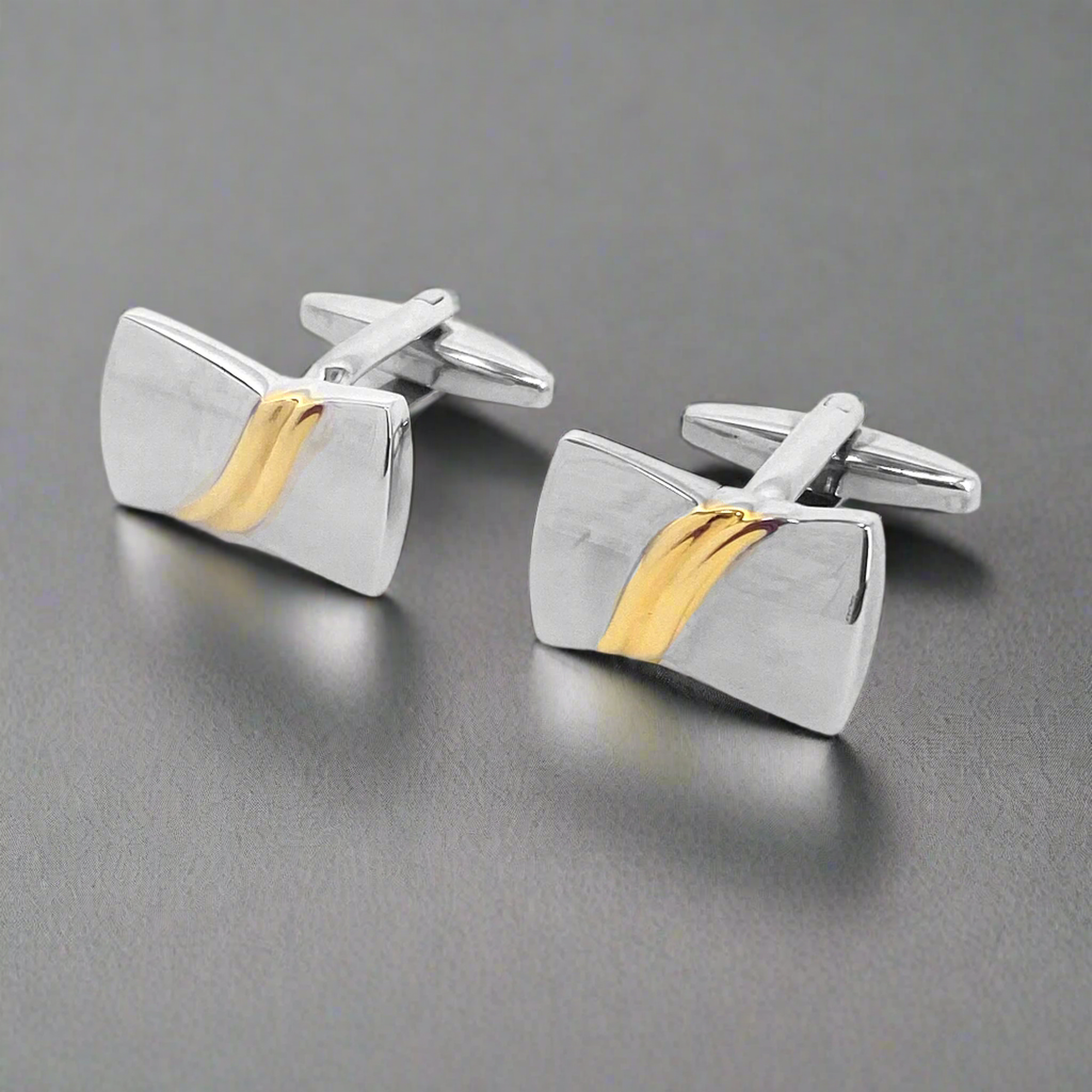 Rectangle silver with Gold knot (Bow Tie)  Cufflinks