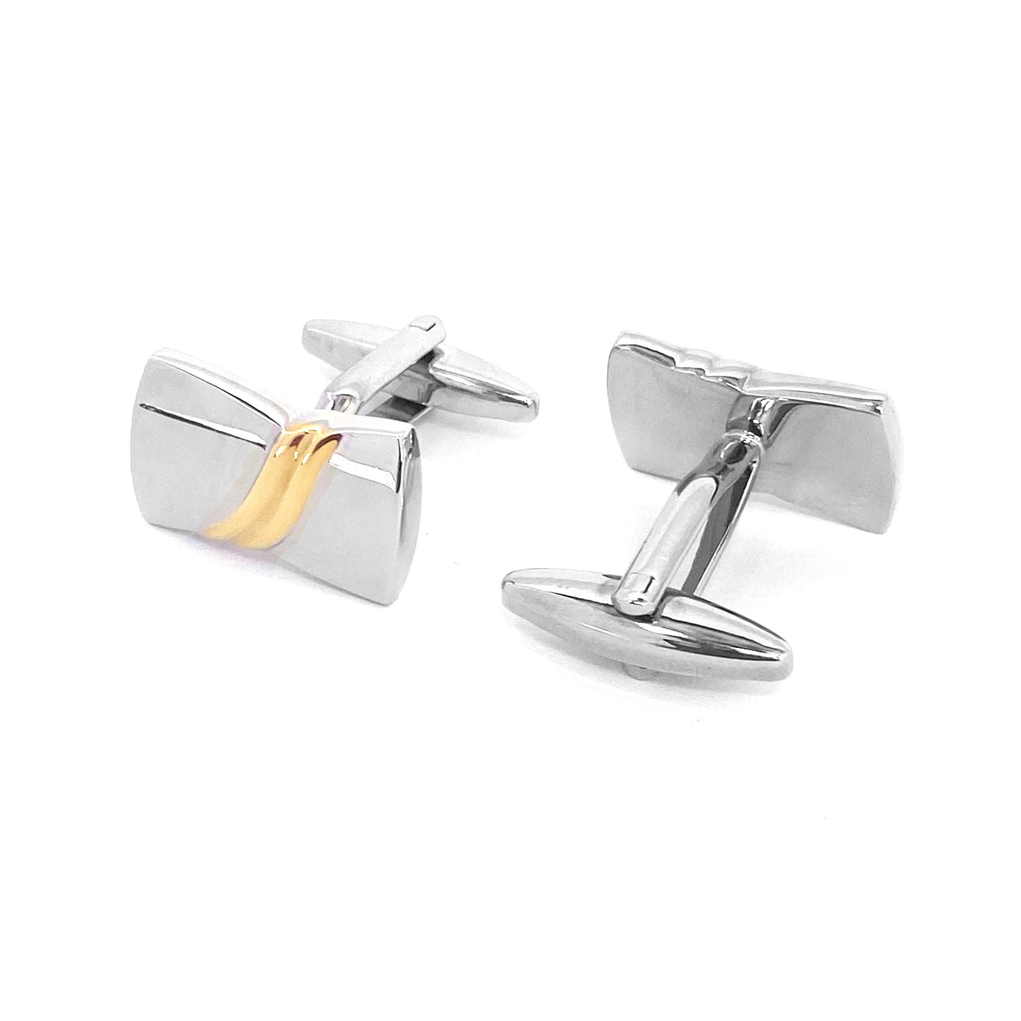 Rectangle silver with Gold knot (Bow Tie)  Cufflinks