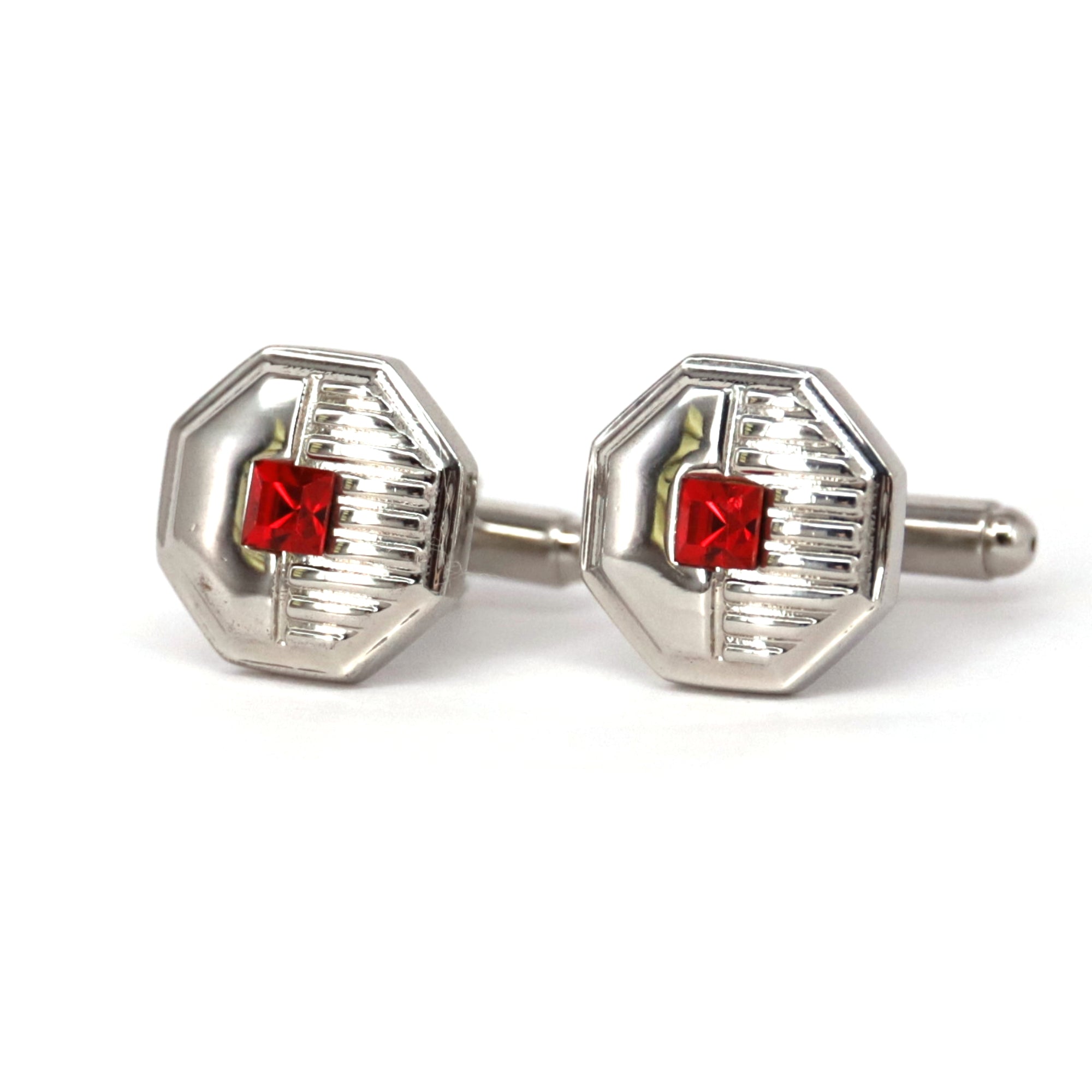 Red Crystal dot Octagon Cufflink (Online Exclusive)