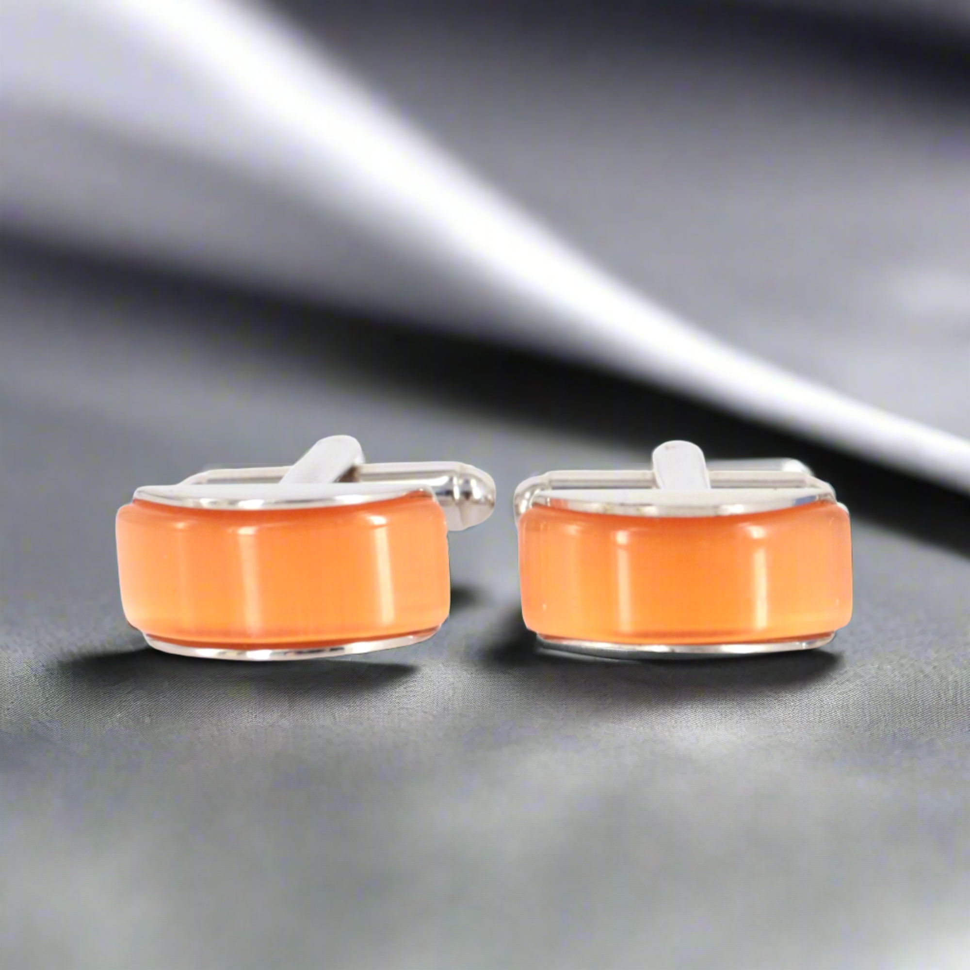 Spherical wedge in orange fiber optic Cufflinks