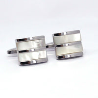 Mother Of Pearl  Stripe Silver horizontal  Rectangle Cufflinks
