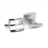 Mother Of Pearl  Stripe Silver horizontal  Rectangle Cufflinks