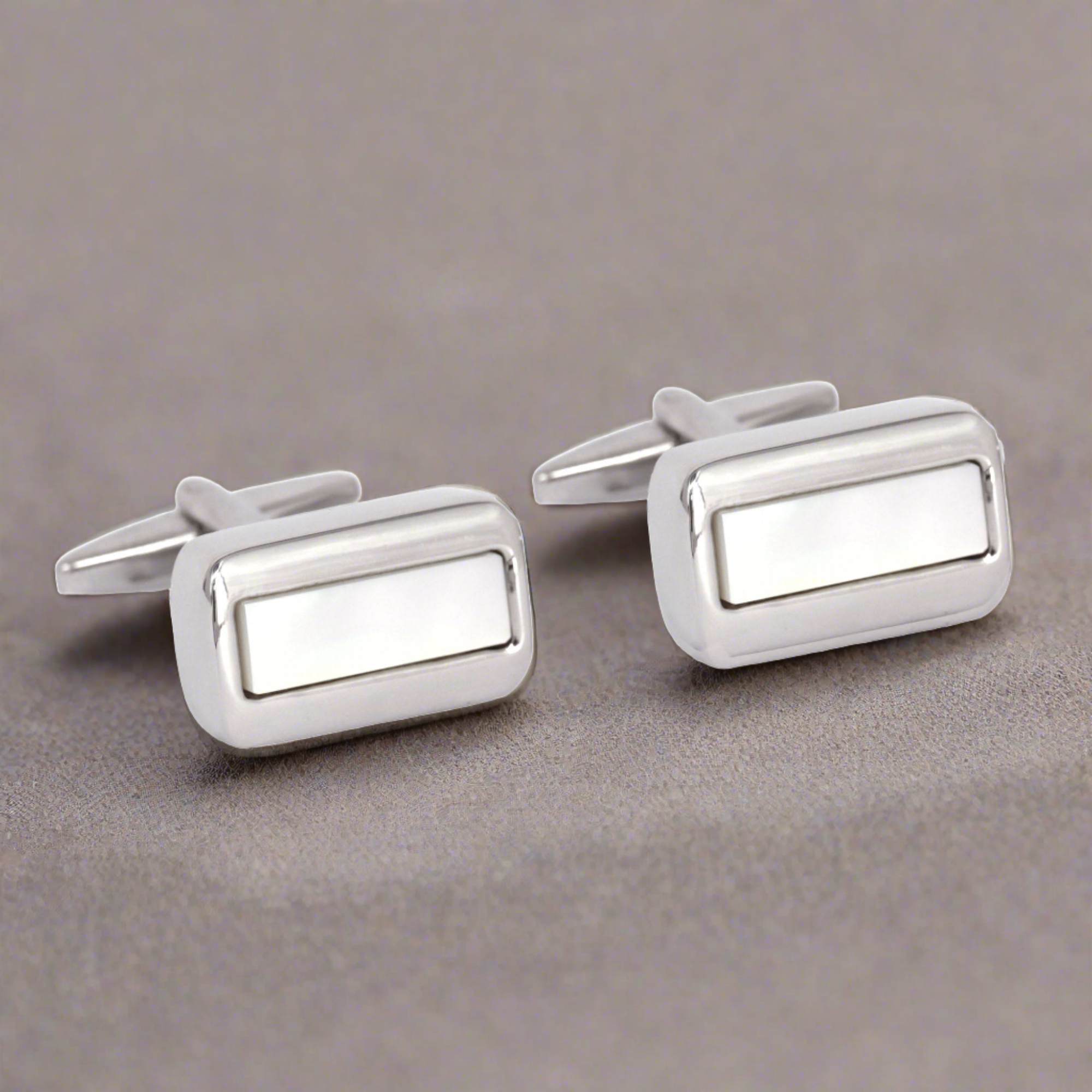 Rectangle MOP Cufflinks in  White