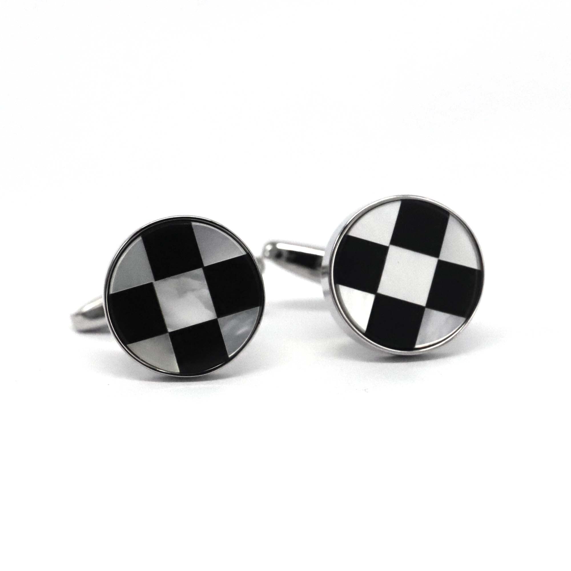 Small White MOP with Black and White Chess Design