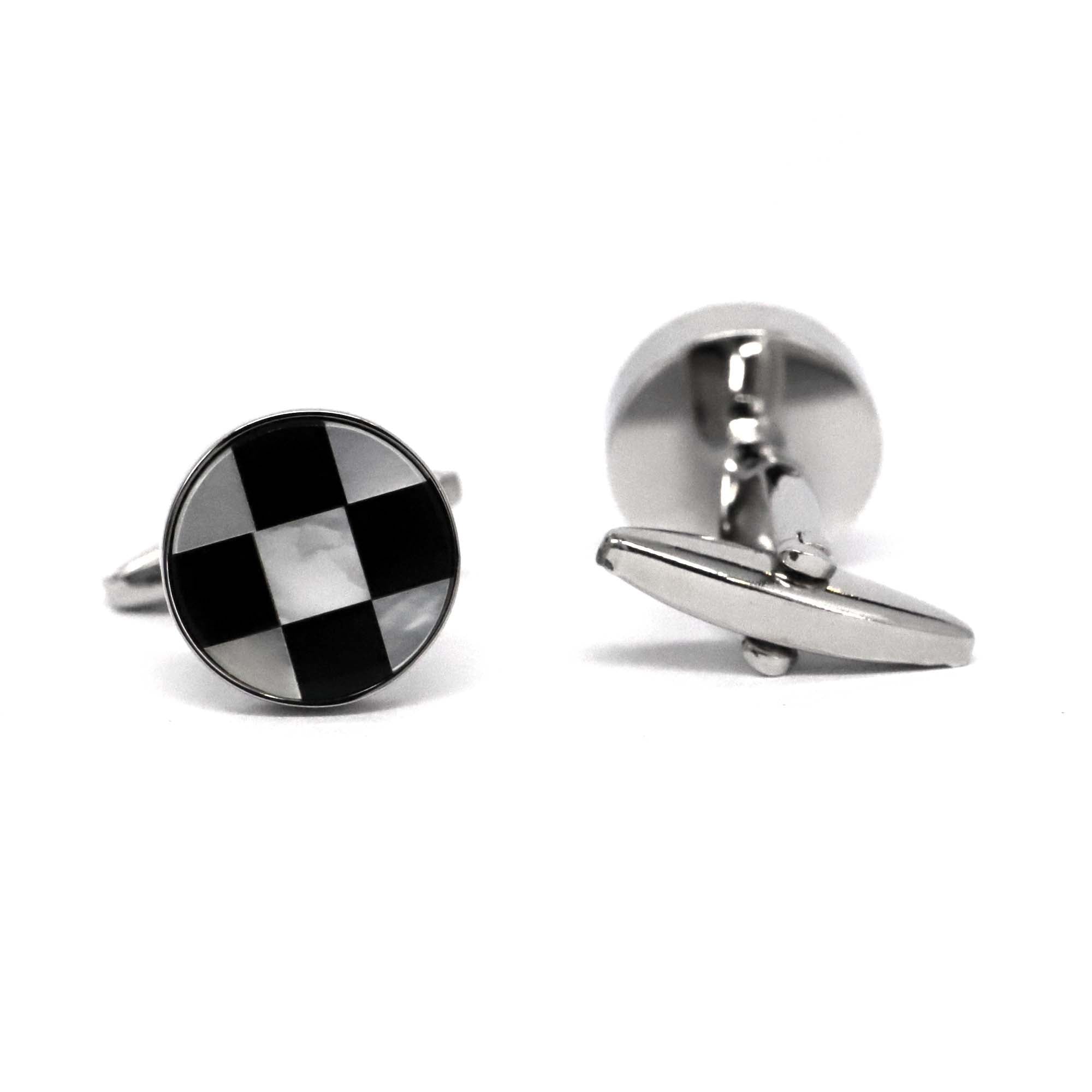 Small White MOP with Black and White Chess Design