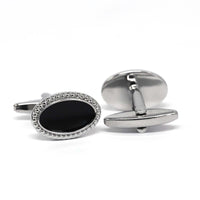 Classic Oval Black With Crystal like Cufflinks