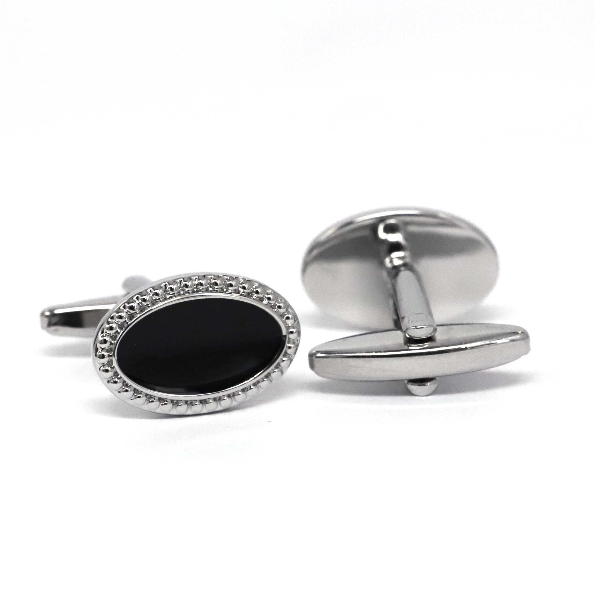 Classic Oval Black With Crystal like Cufflinks