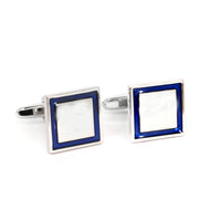 Silver Square Cufflinks with edge blue enamel