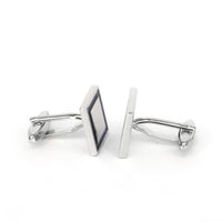 Silver Square Cufflinks with edge blue enamel