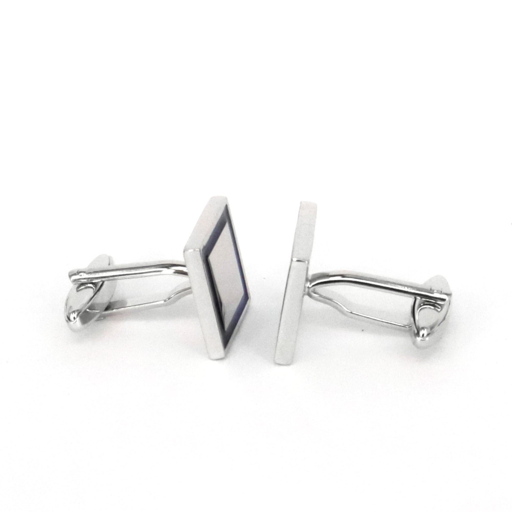 Silver Square Cufflinks with edge blue enamel