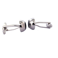 Silver Round domeCufflinks with Black Enamel (Small)