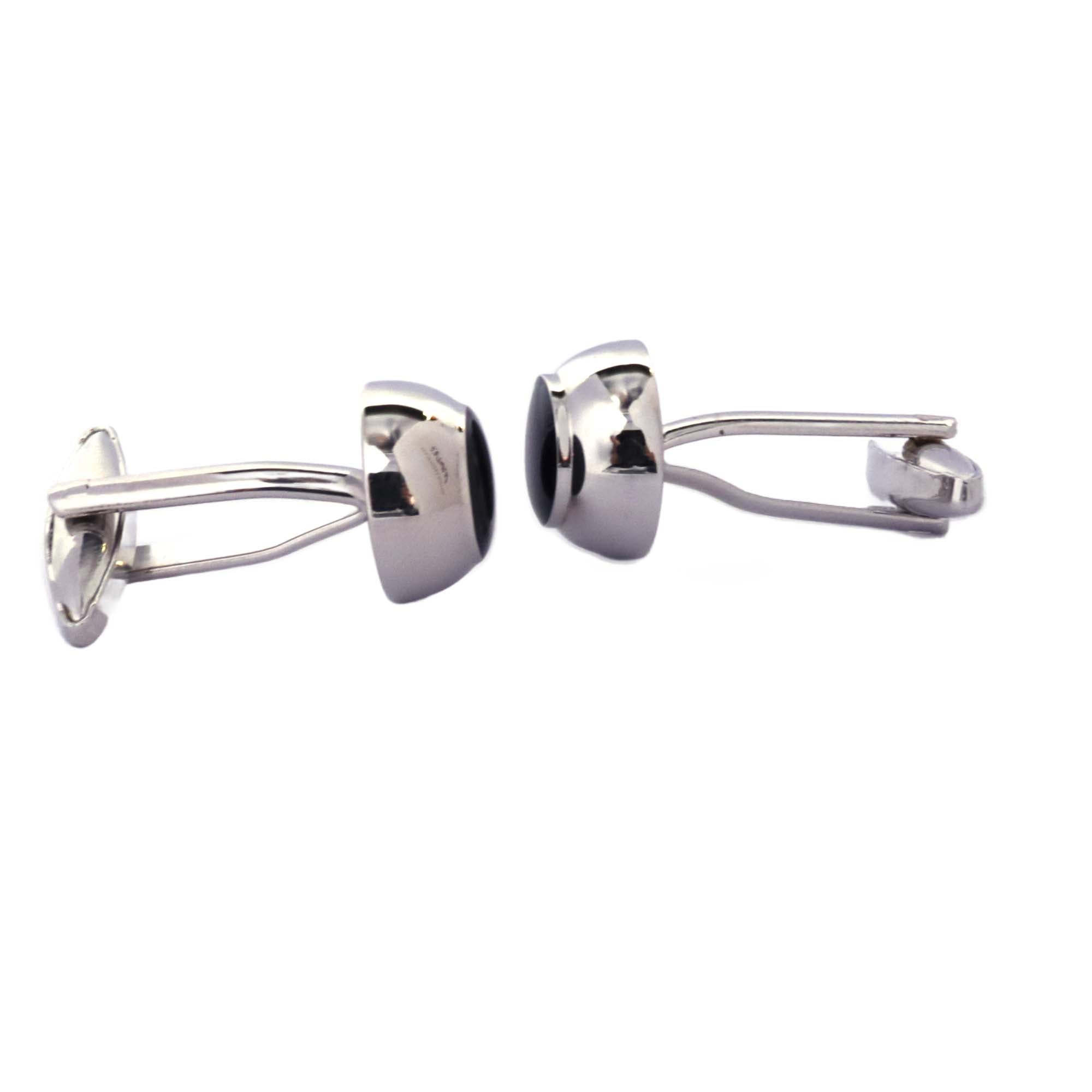 Silver Round domeCufflinks with Black Enamel (Small)