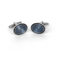 Classic Oval Enamel Blue Cufflinks with black circle