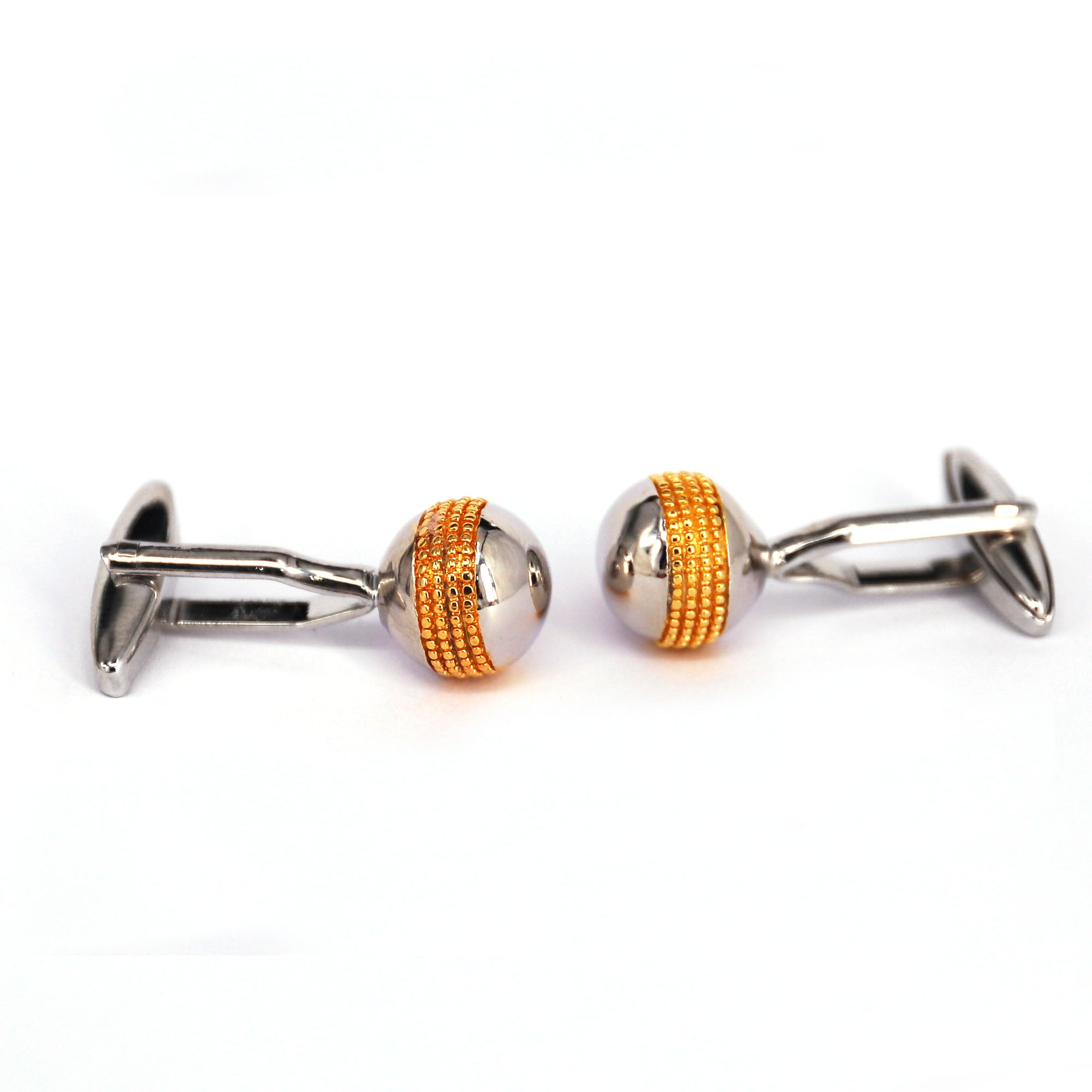 Silver and Gold diamond cut round Dome Cufflinks  (Online Exclusive)