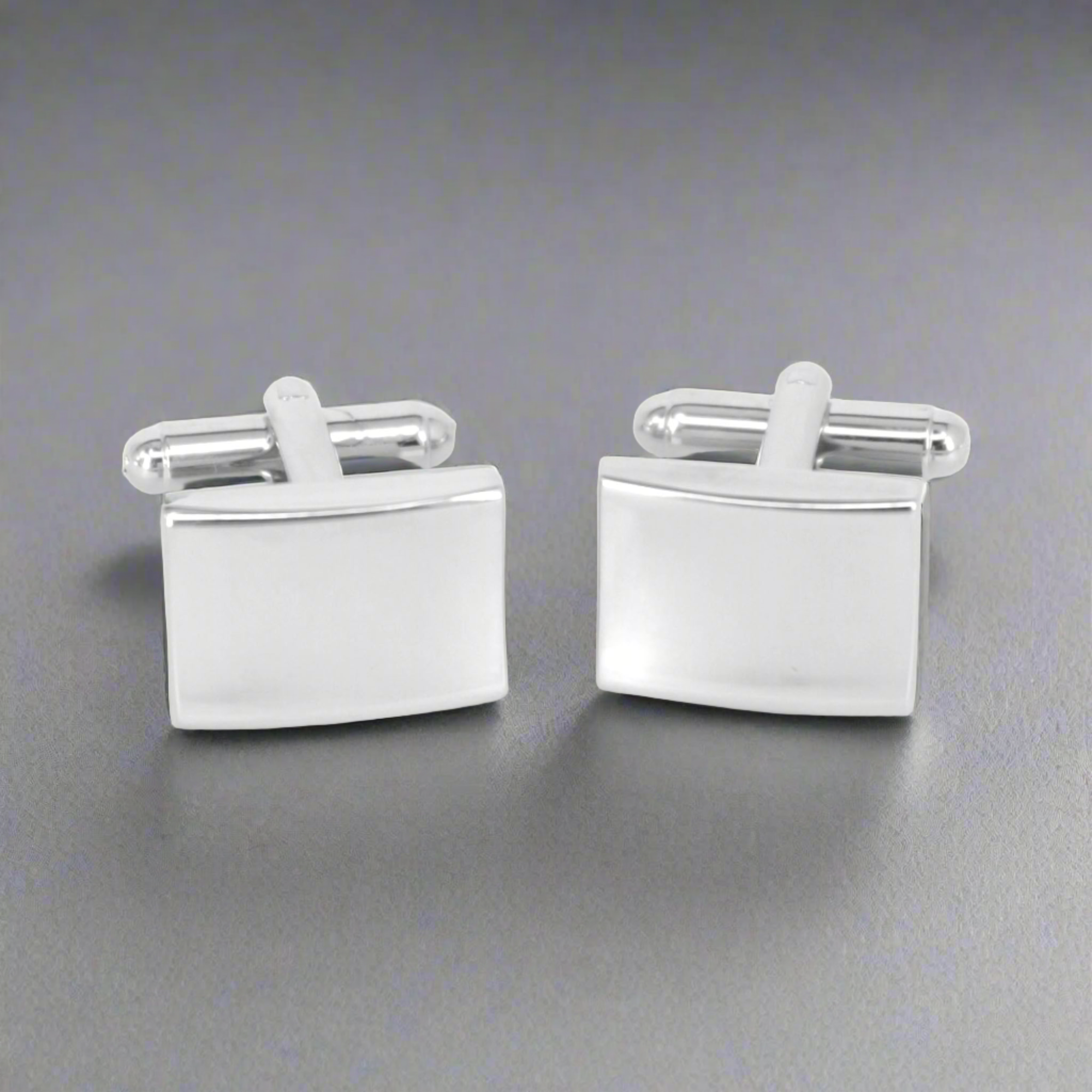 Silver Plain Rectangle Thin Cufflinks with curve at the centre