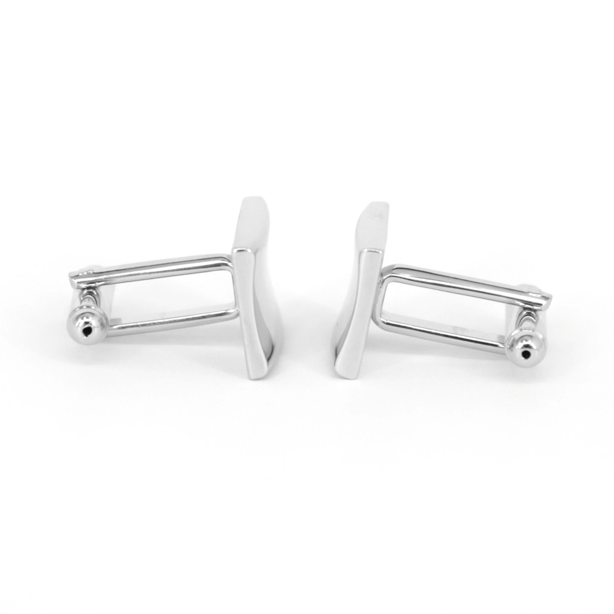Silver Plain Rectangle Thin Cufflinks with curve at the centre