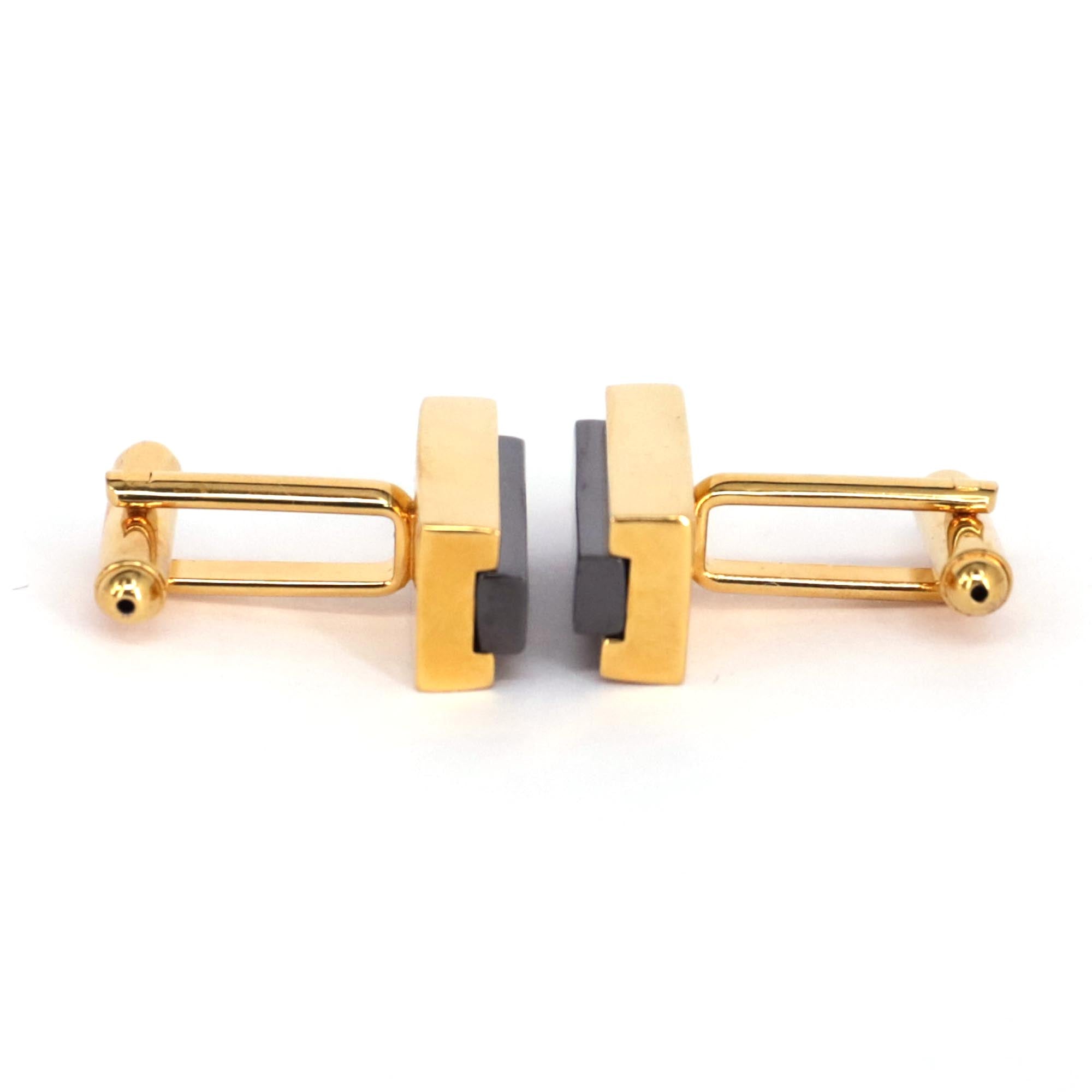 Gold Bar with Black Fiber glass Rectangle Cufflinks (Online Exclusive)