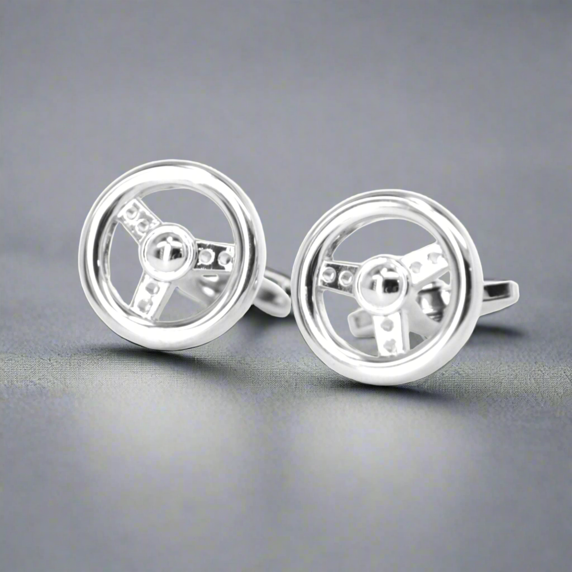 The Steering Wheel Cufflinks Silver colour