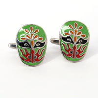 Jing Mask or Chinese Opera mask  green Cufflinks (Online Exclusive)