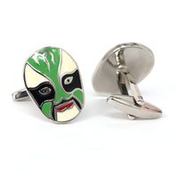 Jing Mask or Chinese Opera mask  green white Cufflinks (Online Exclusive)