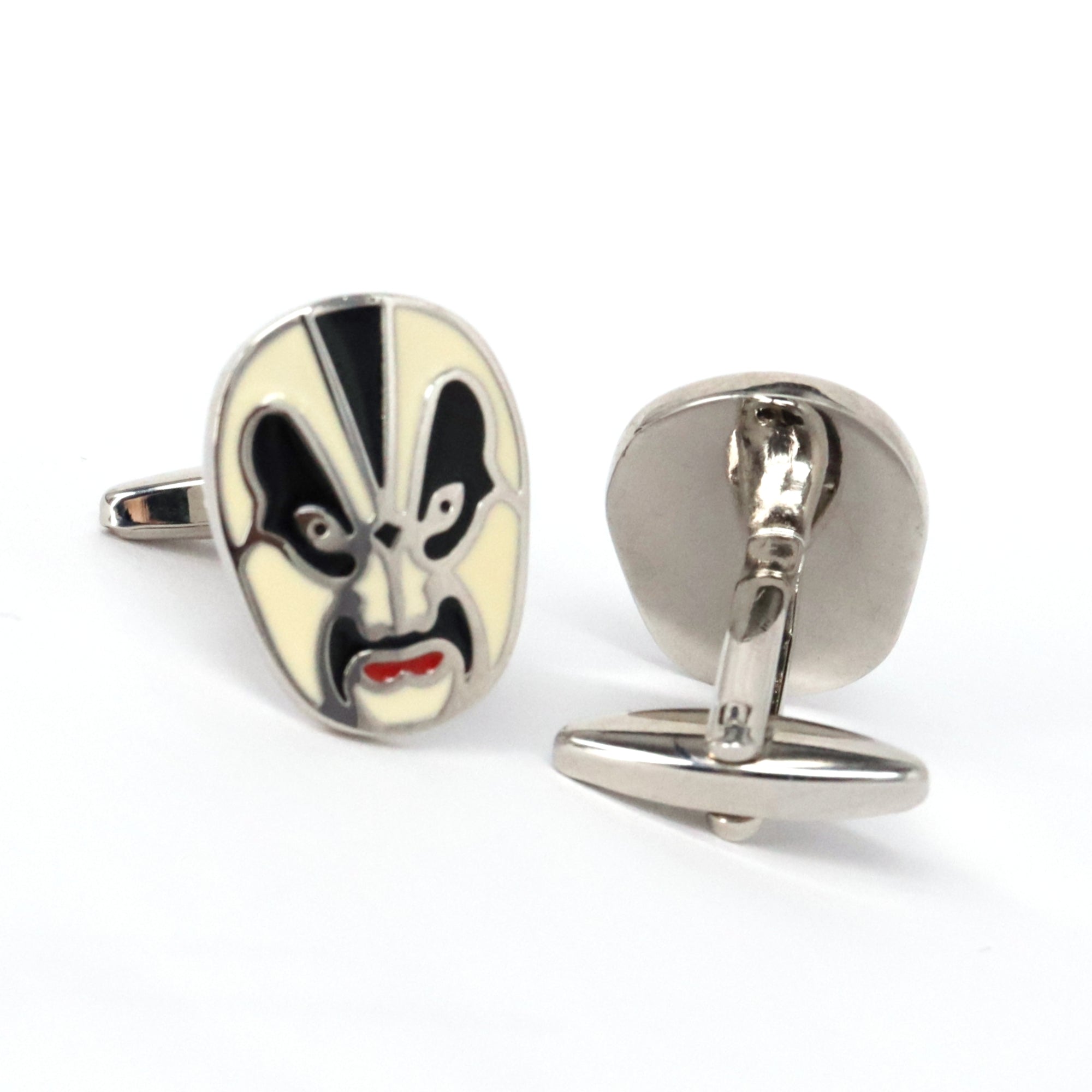 Jing Mask or Chinese Opera mask  white black Cufflinks (Online Exclusive)