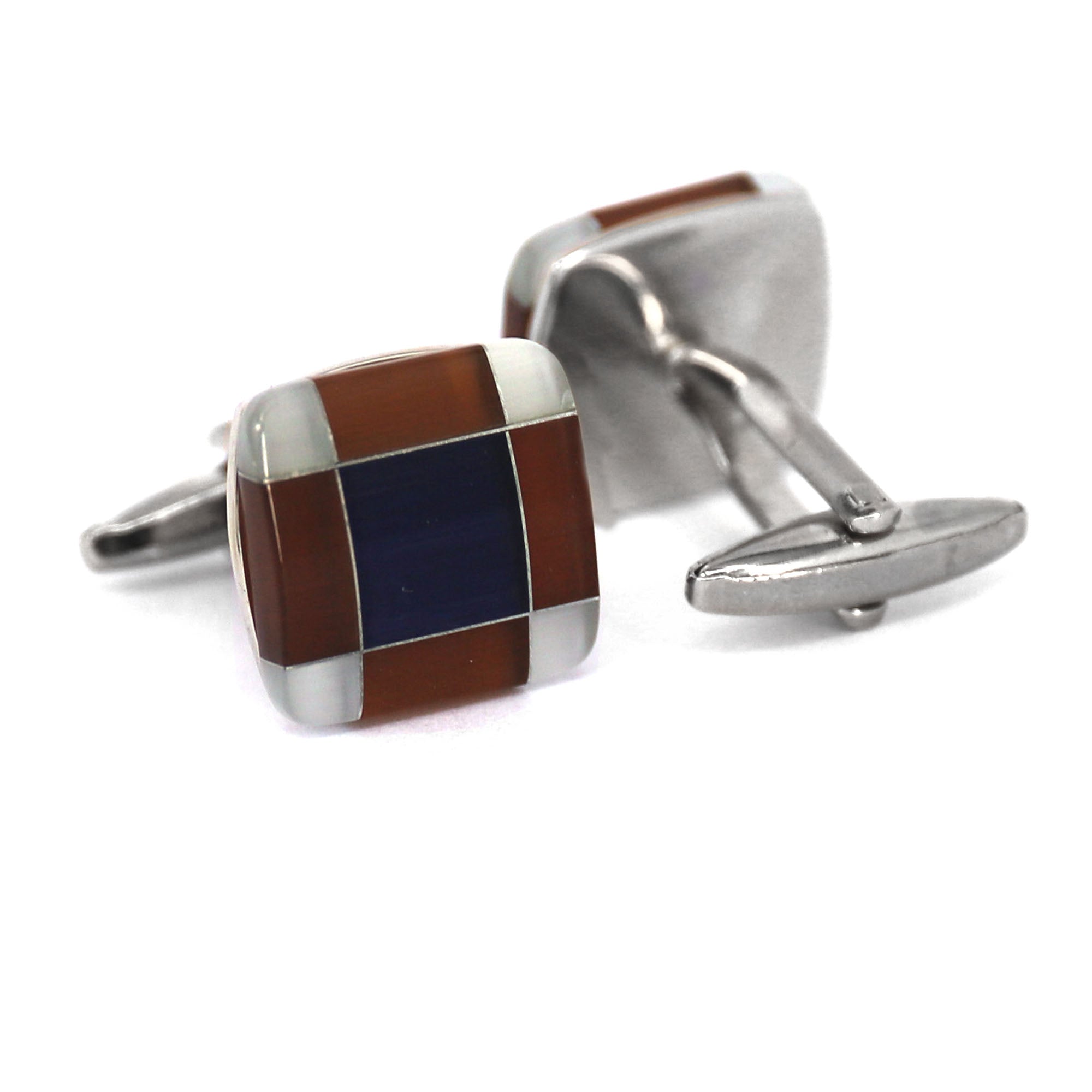 Fiber Glass Rectangle cufflinks in Brown and Dark Blue (Online Exclusive)