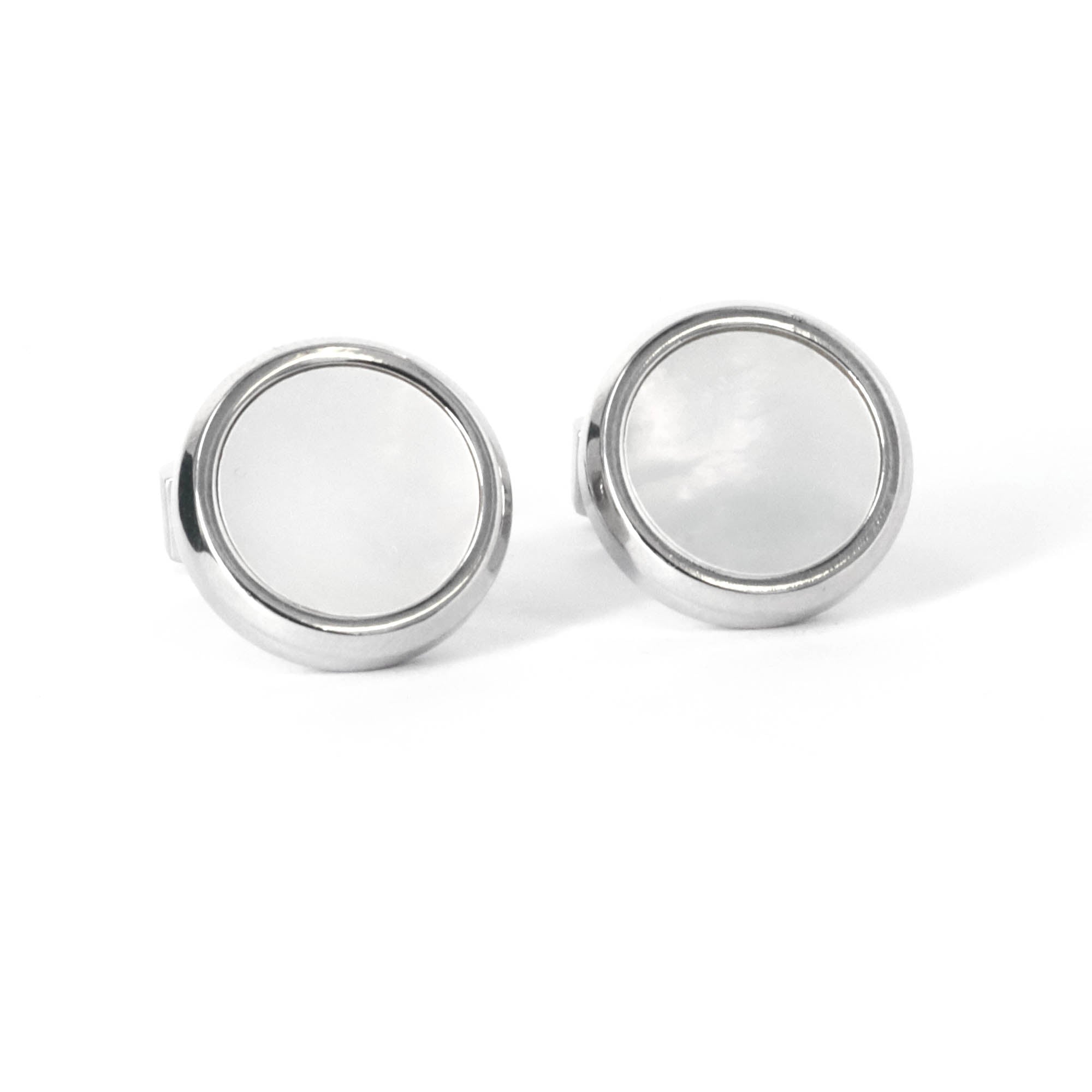 Azthom Round White Mother-of-Pearl Cufflinks