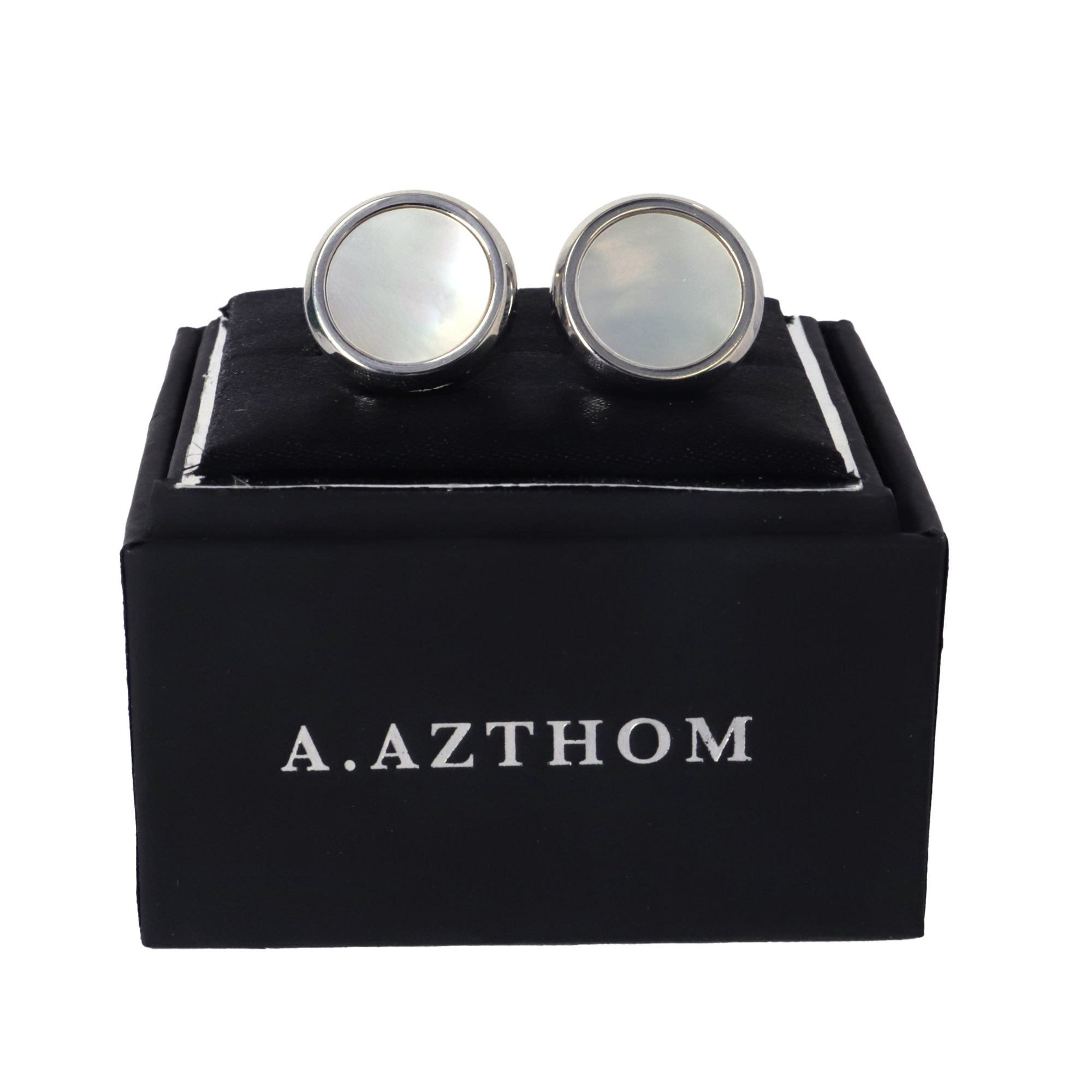 Azthom Round White Mother-of-Pearl Cufflinks