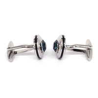 Round Silver 1 Blue diamond crystal Cufflinks  (Online Exclusive)