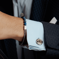 Deboss Round Skeleton Cufflinks Rhodium Plated Silver with Watch Movemen