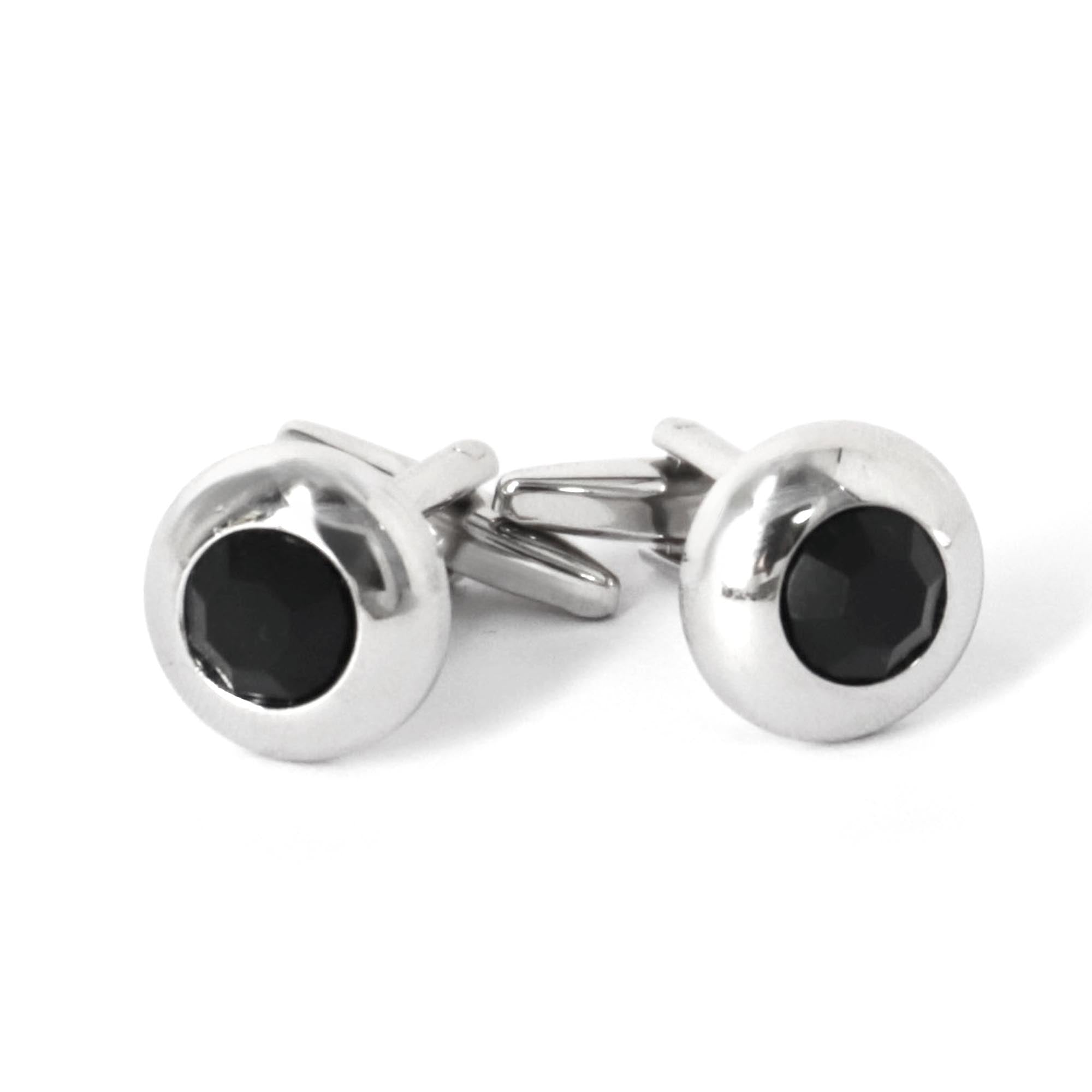 Round Bejeweled Crystal Cufflinks in Jet Black (Online Exclusive)