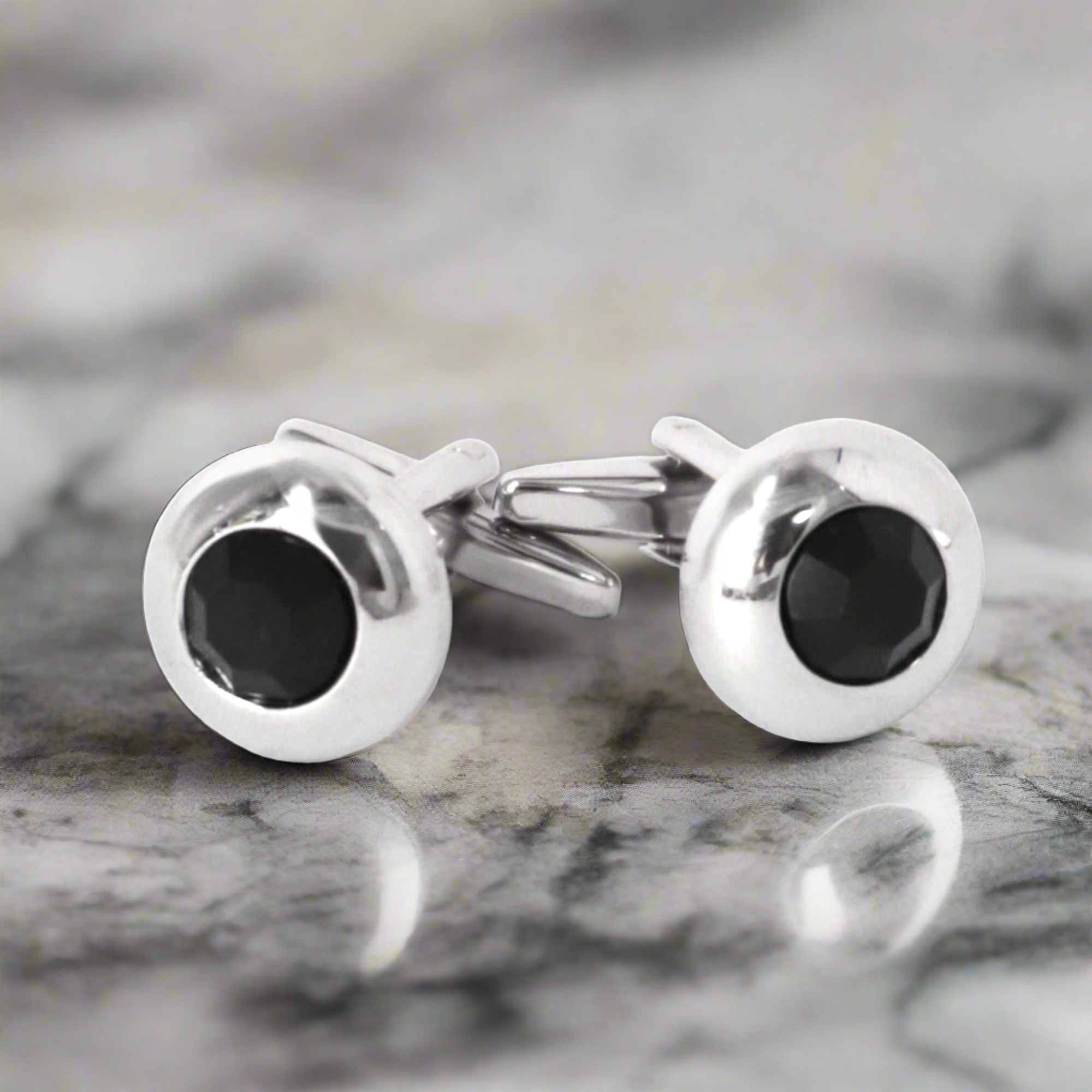 Round Bejeweled Crystal Cufflinks in Jet Black (Online Exclusive)