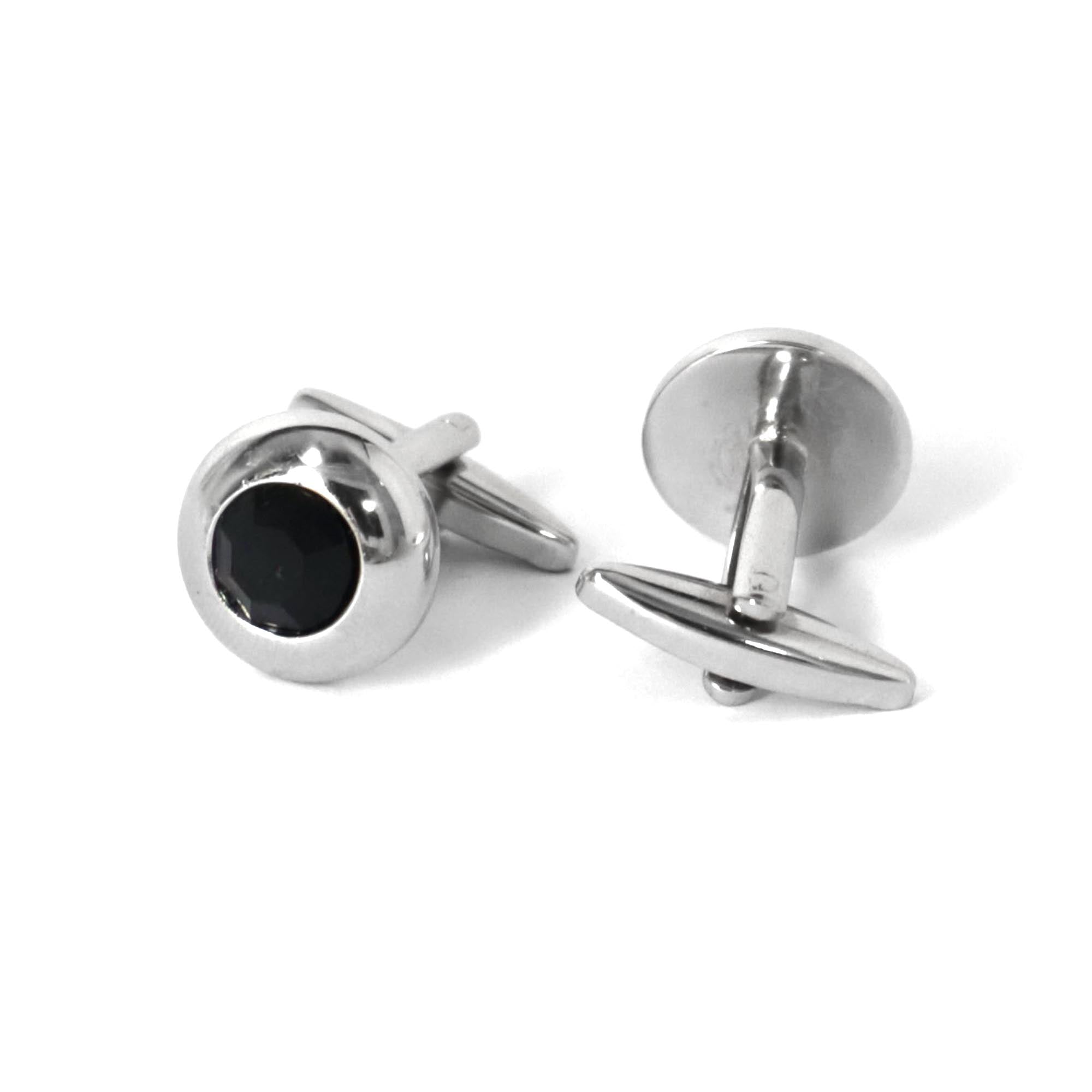 Round Bejeweled Crystal Cufflinks in Jet Black (Online Exclusive)