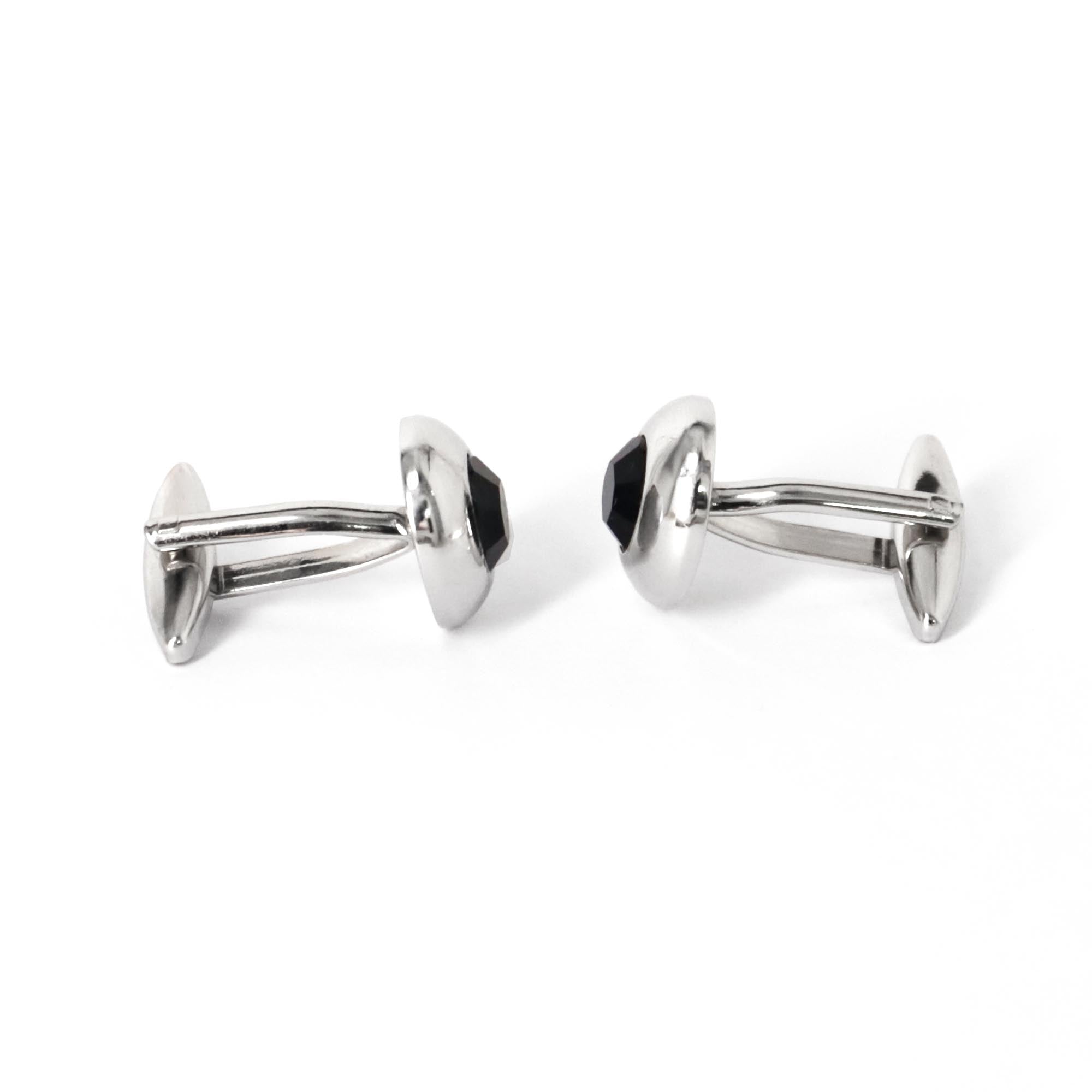 Round Bejeweled Crystal Cufflinks in Jet Black (Online Exclusive)
