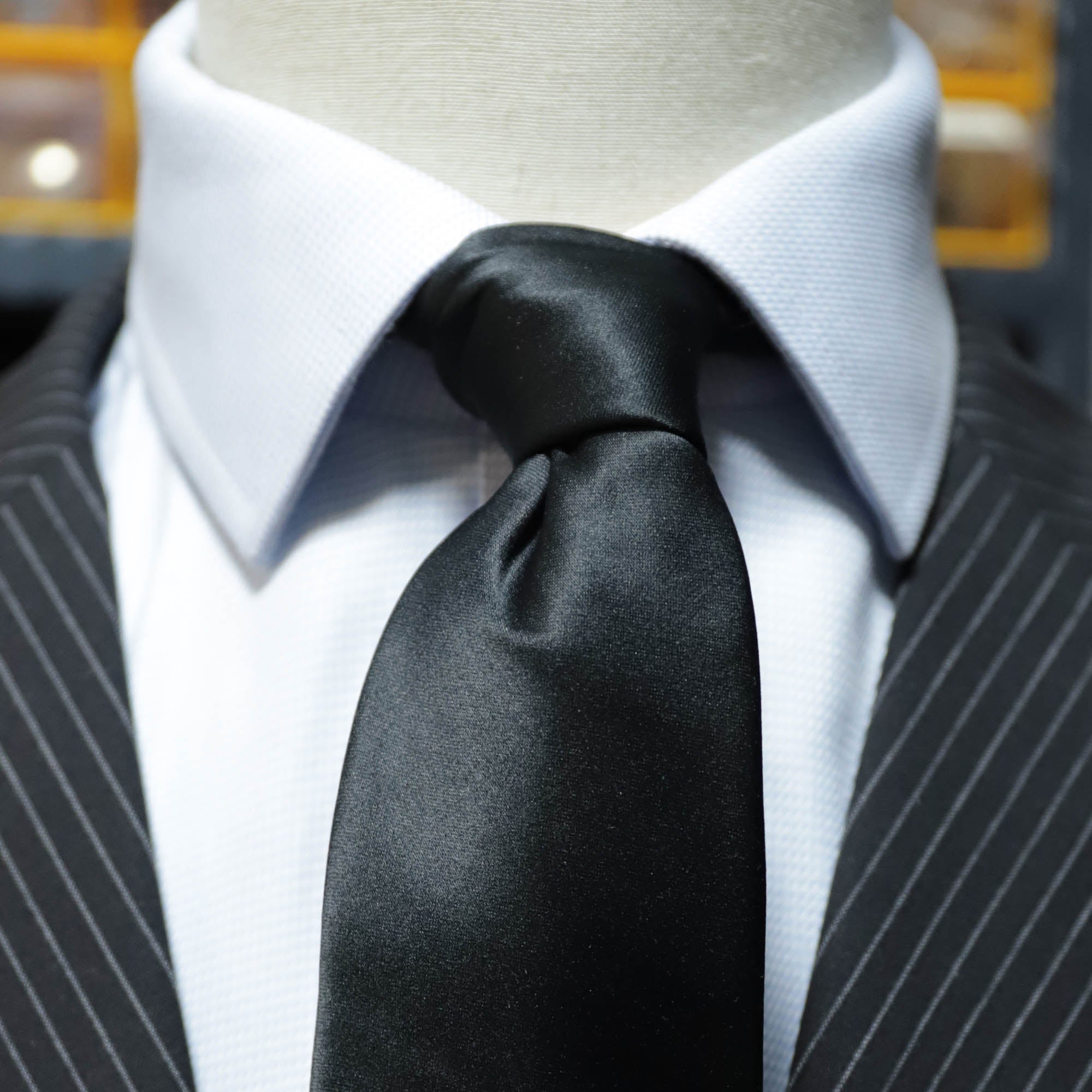 Orobianco L'unique 缎面黑色领带 -8cm