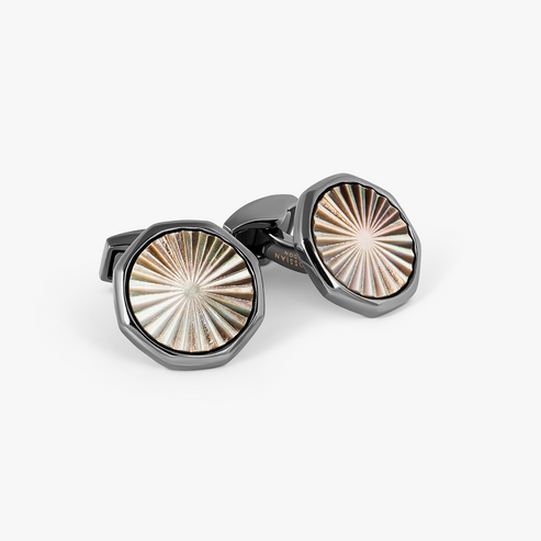 Sunbursts Cufflinks Gunmetal & Grey Mother of Pearl