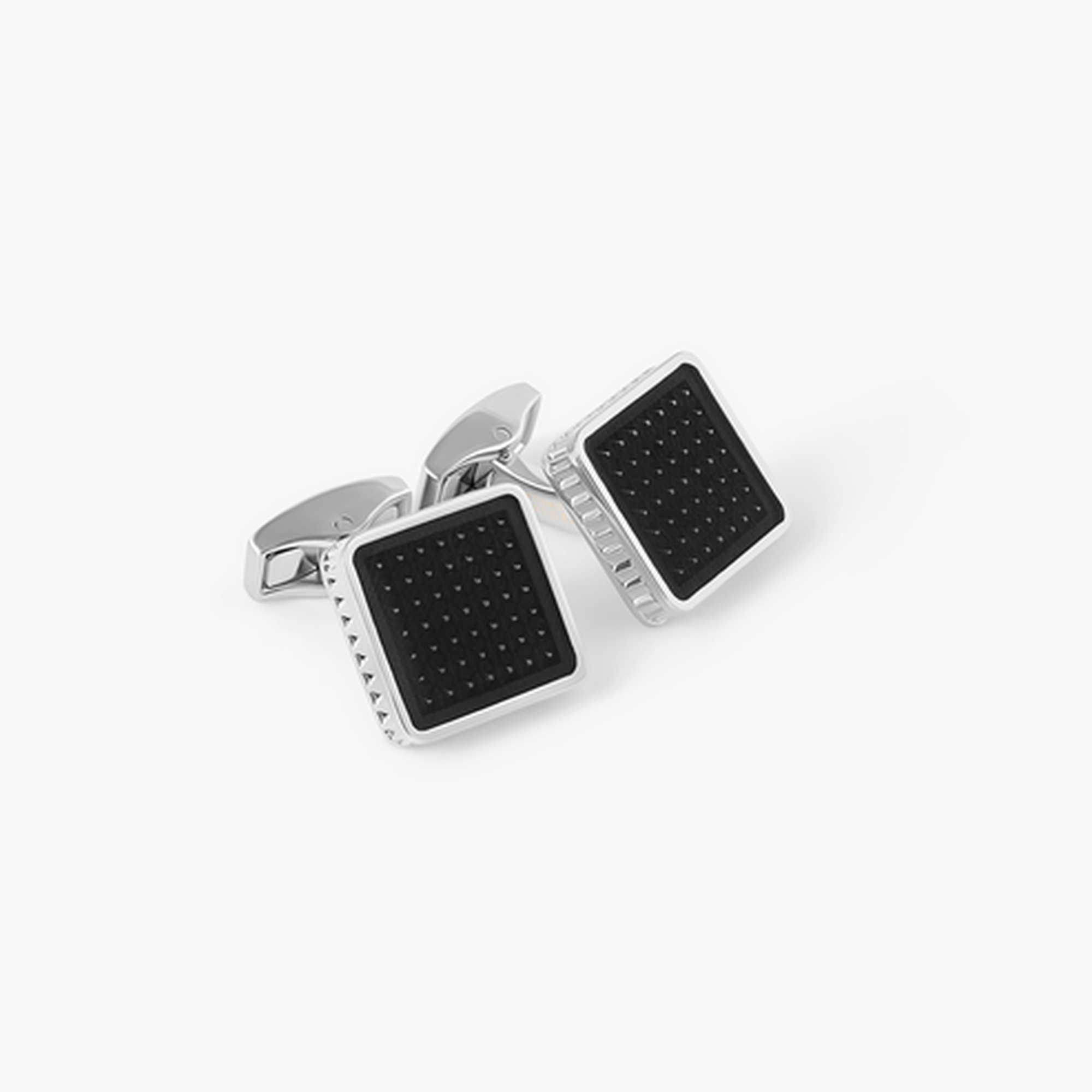 Tateossian Diamond Giza Ice Cufflinks Palladium & Black Enamel