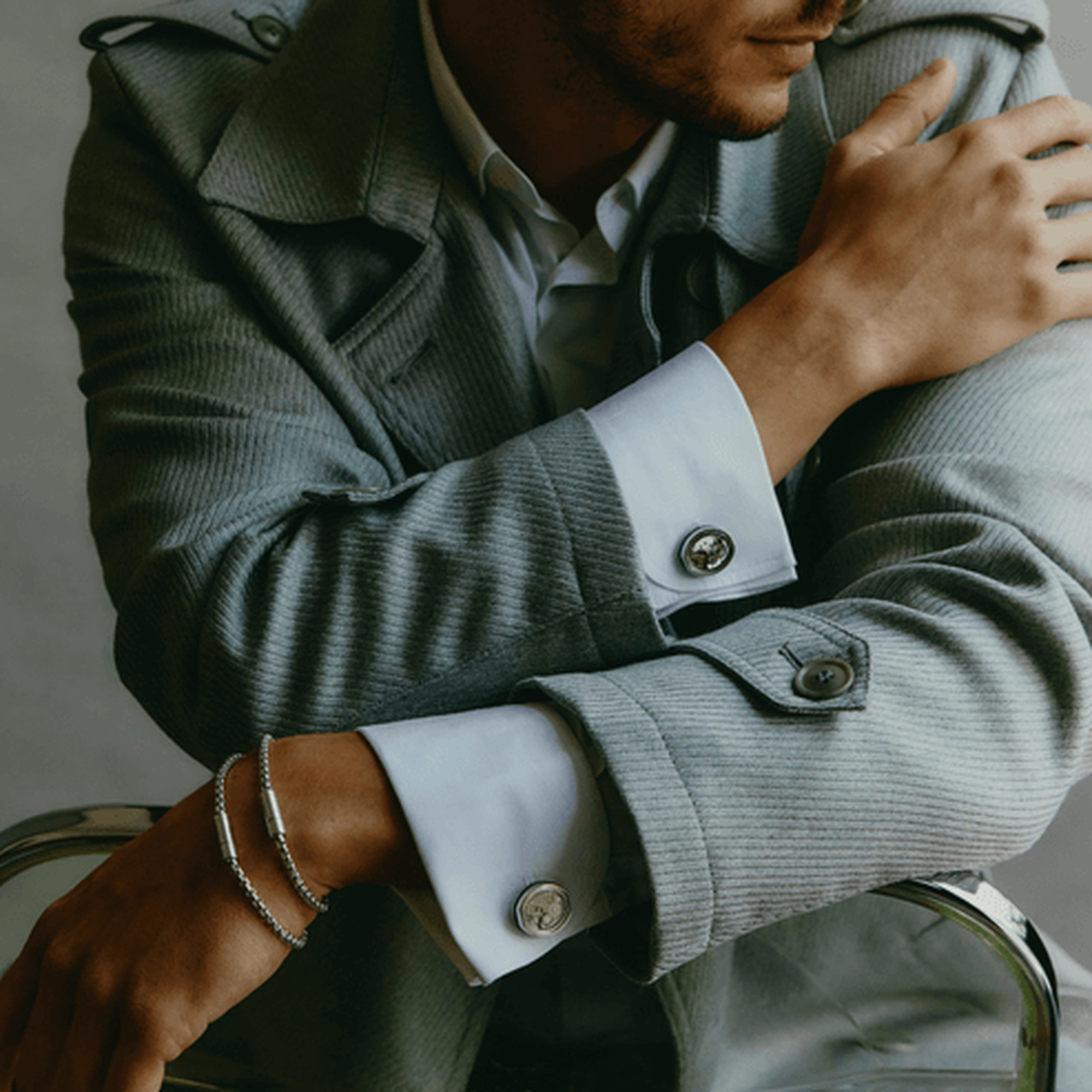 Tonneau Skeleton Cufflinks -Palladium & Blue Enamel